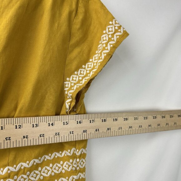 Boden Womens 10R Laura 100% Linen Embroidered Shift Dress in Tuscan Sun Yellow - Picture 4 of 16